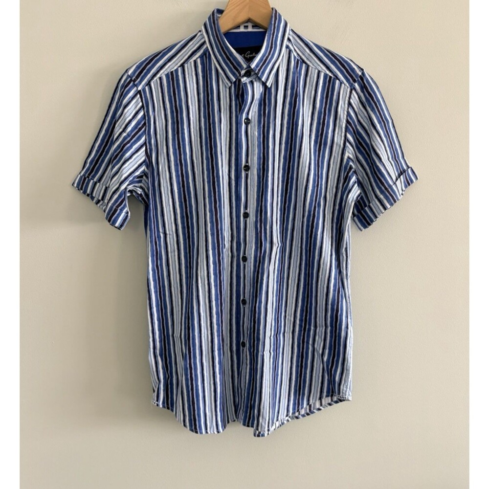 Robert Graham Button-Up Shirt Blue White Black Striped Men’s Size Medium